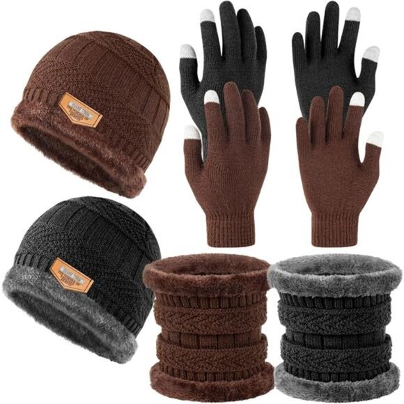 Other - 6Pcs Kids 3-in-1 Winter Warm Set, Black & Brown